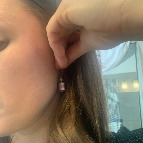Italian purple glass earrings - Picture 2 of 2